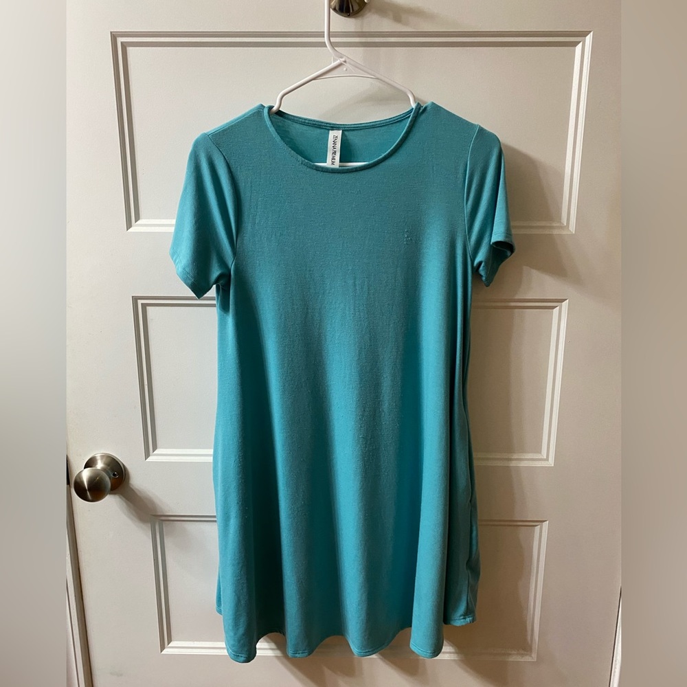 Teal swing dress with pockets, size small, brand Zenana Premium